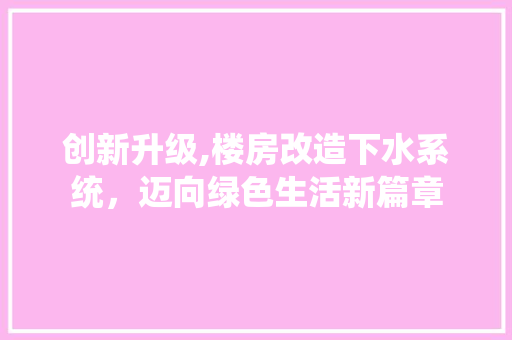 创新升级,楼房改造下水系统，迈向绿色生活新篇章