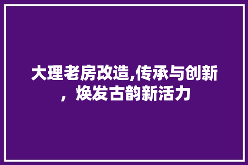 大理老房改造,传承与创新，焕发古韵新活力
