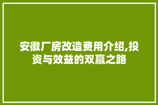 安徽厂房改造费用介绍,投资与效益的双赢之路 建筑设计