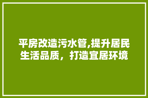 平房改造污水管,提升居民生活品质，打造宜居环境