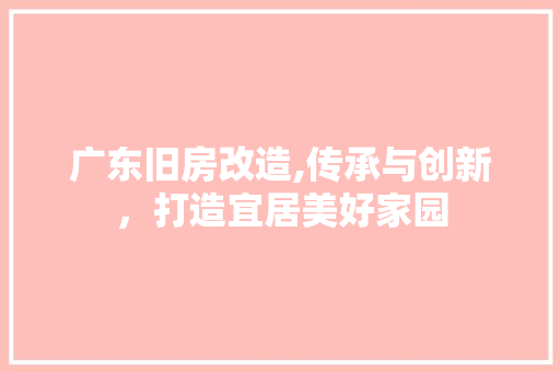 广东旧房改造,传承与创新，打造宜居美好家园 建筑设计