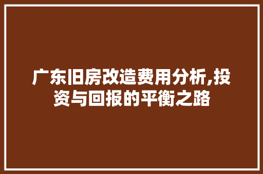 广东旧房改造费用分析,投资与回报的平衡之路