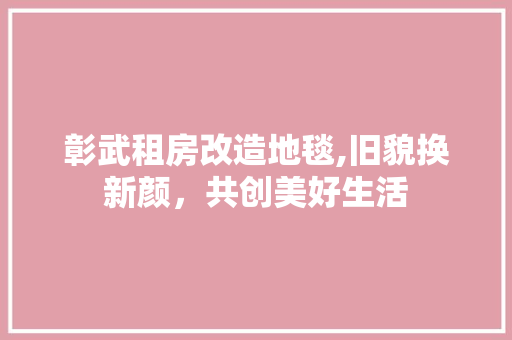 彰武租房改造地毯,旧貌换新颜，共创美好生活