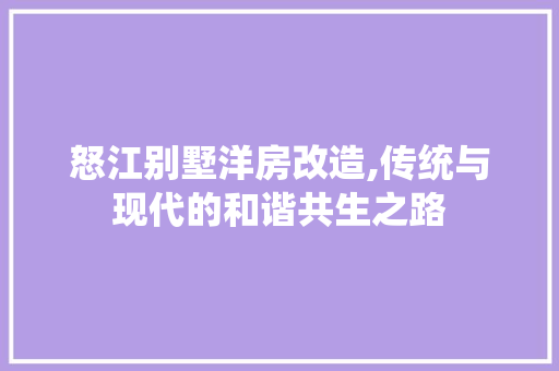 怒江别墅洋房改造,传统与现代的和谐共生之路