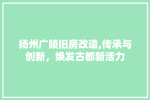 扬州广陵旧房改造,传承与创新，焕发古都新活力