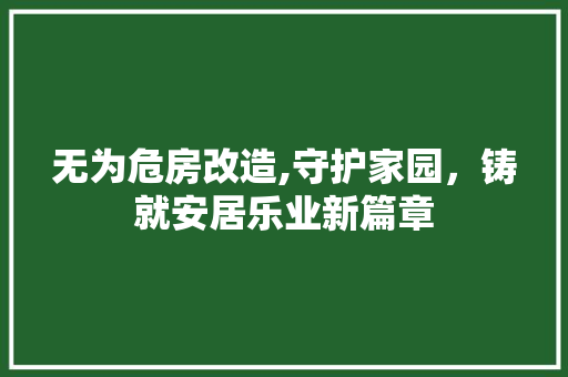 无为危房改造,守护家园，铸就安居乐业新篇章