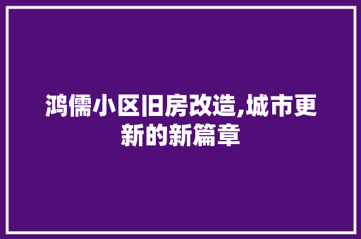 鸿儒小区旧房改造,城市更新的新篇章 地面装修
