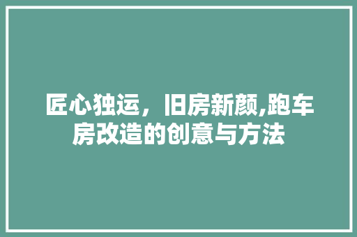 匠心独运，旧房新颜,跑车房改造的创意与方法