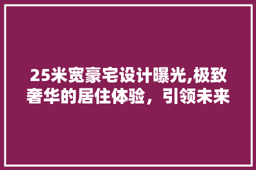 25米宽豪宅设计曝光,极致奢华的居住体验，引领未来家居潮流 装修材料