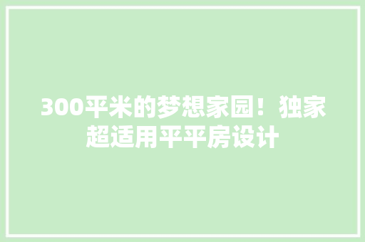 300平米的梦想家园！独家超适用平平房设计