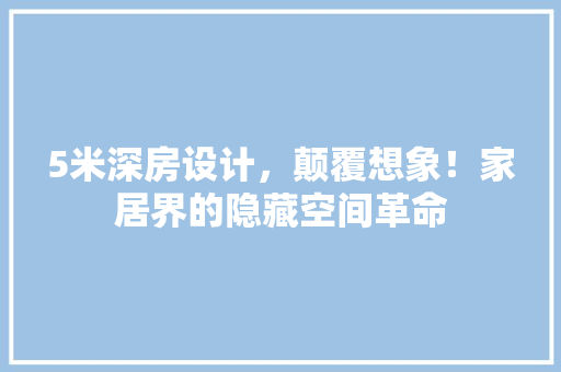 5米深房设计，颠覆想象！家居界的隐藏空间革命