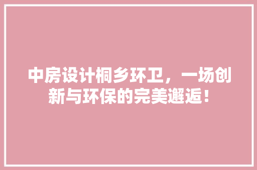 中房设计桐乡环卫，一场创新与环保的完美邂逅！