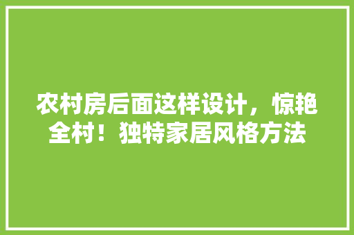 农村房后面这样设计，惊艳全村！独特家居风格方法