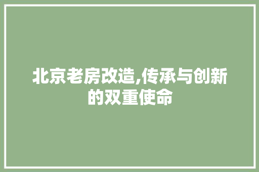 北京老房改造,传承与创新的双重使命
