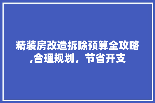 精装房改造拆除预算全攻略,合理规划，节省开支