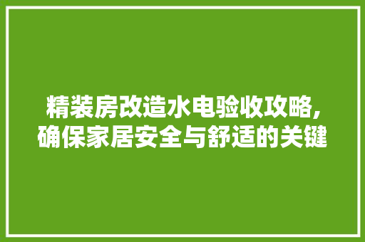 精装房改造水电验收攻略,确保家居安全与舒适的关键步骤