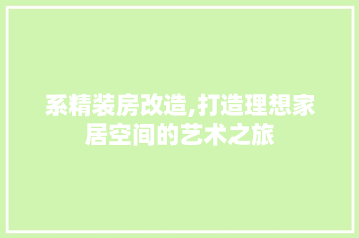 系精装房改造,打造理想家居空间的艺术之旅 装修攻略