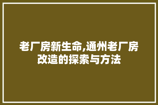 老厂房新生命,通州老厂房改造的探索与方法