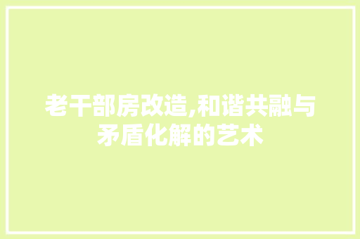 老干部房改造,和谐共融与矛盾化解的艺术 装修攻略