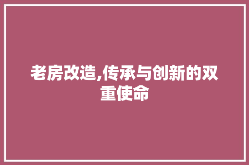 老房改造,传承与创新的双重使命