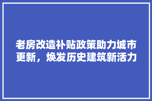 老房改造补贴政策助力城市更新，焕发历史建筑新活力 地面装修