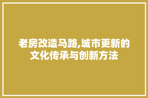 老房改造马路,城市更新的文化传承与创新方法
