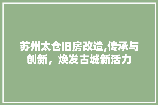 苏州太仓旧房改造,传承与创新，焕发古城新活力