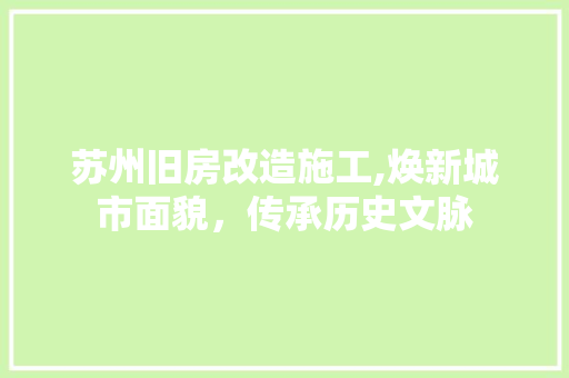 苏州旧房改造施工,焕新城市面貌，传承历史文脉