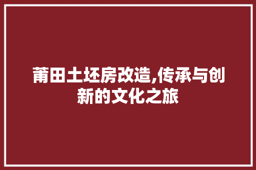 莆田土坯房改造,传承与创新的文化之旅