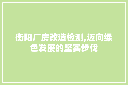 衡阳厂房改造检测,迈向绿色发展的坚实步伐
