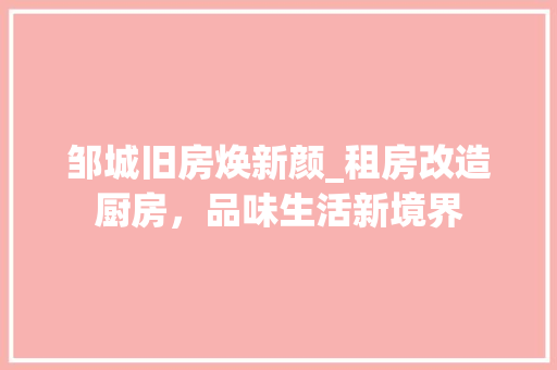 邹城旧房焕新颜_租房改造厨房，品味生活新境界