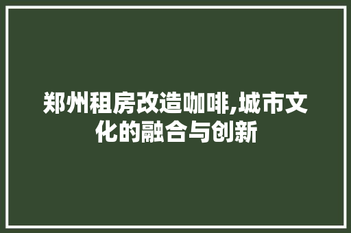 郑州租房改造咖啡,城市文化的融合与创新