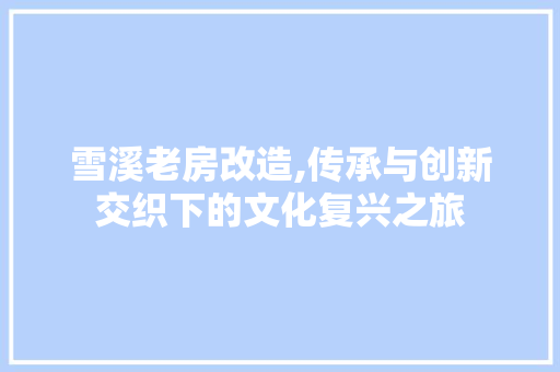 雪溪老房改造,传承与创新交织下的文化复兴之旅