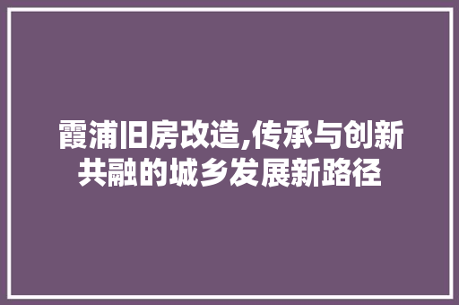 霞浦旧房改造,传承与创新共融的城乡发展新路径