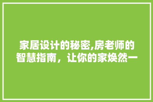 家居设计的秘密,房老师的智慧指南，让你的家焕然一新！