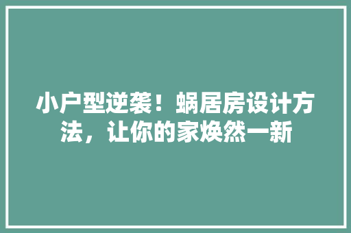 小户型逆袭！蜗居房设计方法，让你的家焕然一新