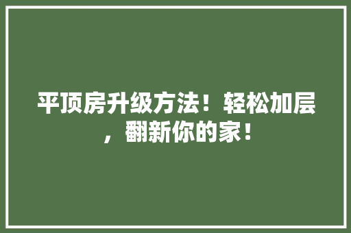 平顶房升级方法！轻松加层，翻新你的家！