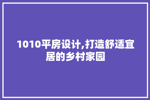 1010平房设计,打造舒适宜居的乡村家园
