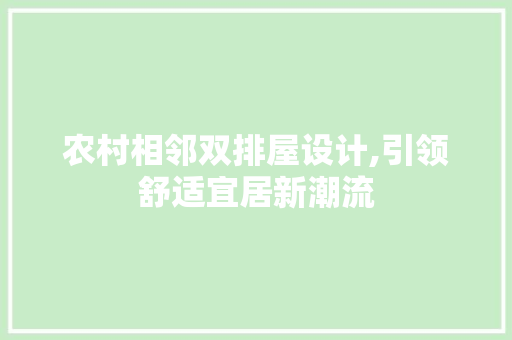 农村相邻双排屋设计,引领舒适宜居新潮流