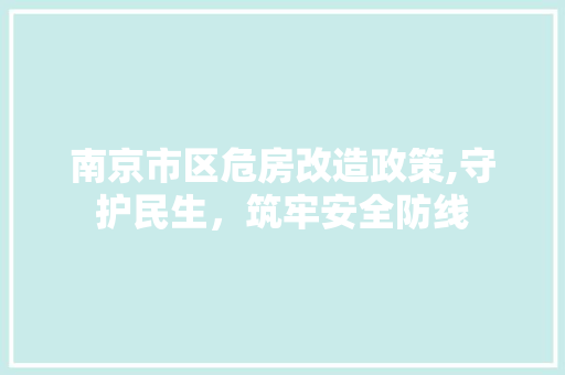 南京市区危房改造政策,守护民生，筑牢安全防线
