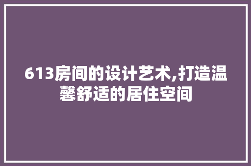 613房间的设计艺术,打造温馨舒适的居住空间