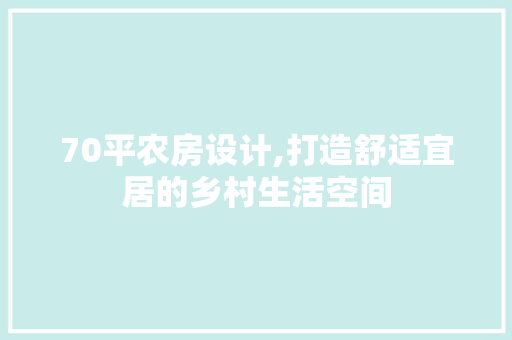 70平农房设计,打造舒适宜居的乡村生活空间
