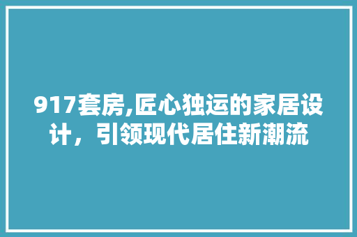917套房,匠心独运的家居设计，引领现代居住新潮流 装修攻略