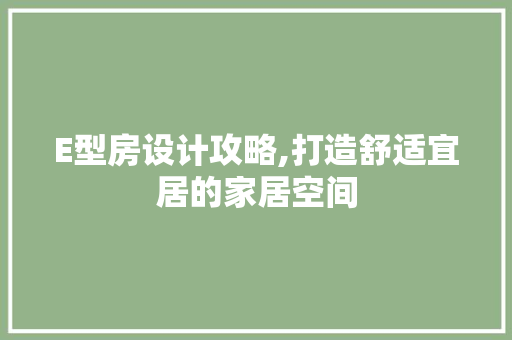 E型房设计攻略,打造舒适宜居的家居空间