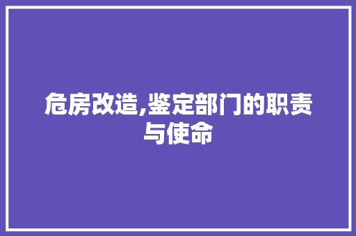 危房改造,鉴定部门的职责与使命