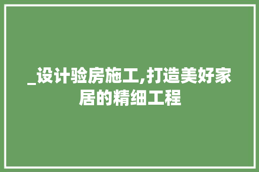 _设计验房施工,打造美好家居的精细工程 装修攻略