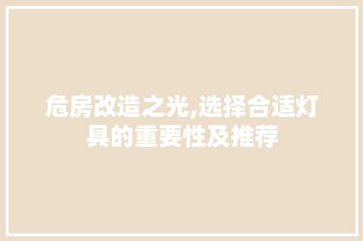 危房改造之光,选择合适灯具的重要性及推荐