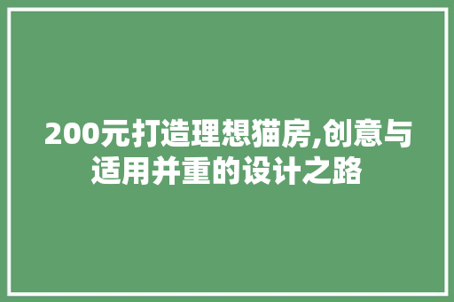 200元打造理想猫房,创意与适用并重的设计之路