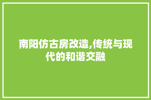 南阳仿古房改造,传统与现代的和谐交融