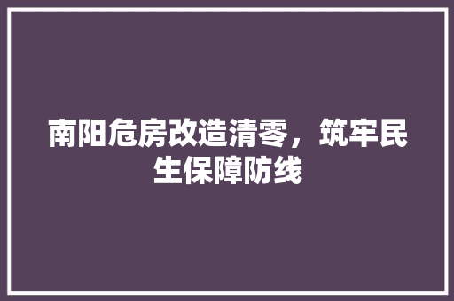南阳危房改造清零，筑牢民生保障防线